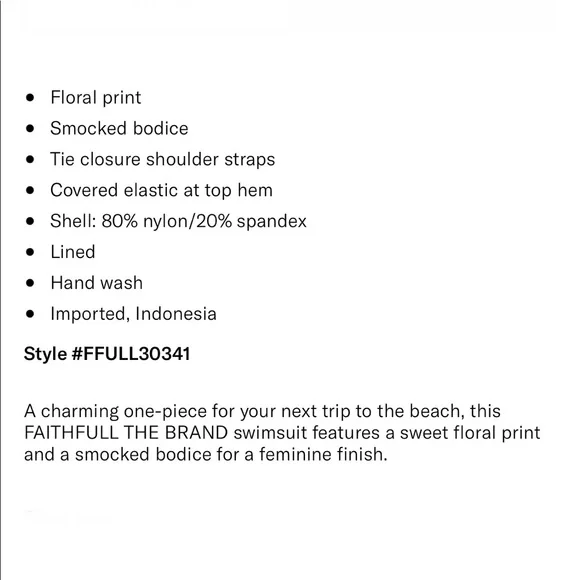 Faithfull The Brand Prairie One Piece Swimsuit XS NWT - Picture 4 of 9